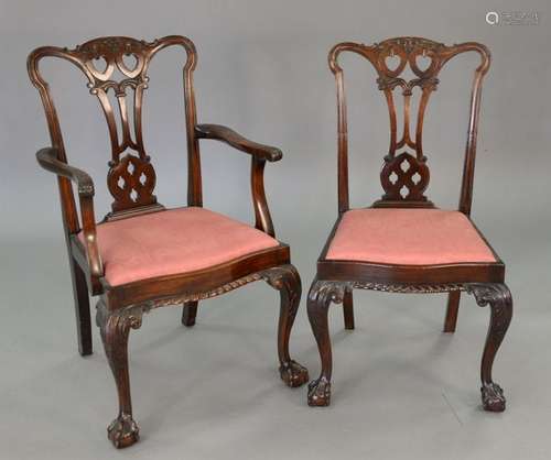 Set of six mahogany Chippendale style dining chairs.