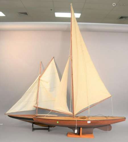 Two pond boat models. ht. 69 1/2 in., lg. 49 in and 35