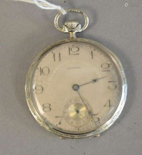 14K white gold Howard open face pocket watch, case and