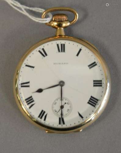 14K white gold Howard open face pocket watch, case and