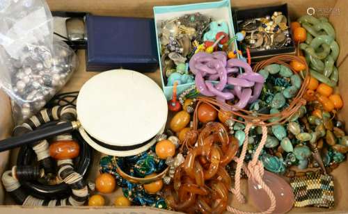Box lot of costume jewelry, Bakelite, turquoise, and