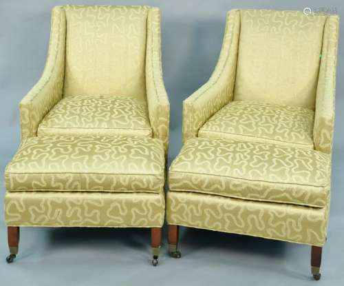 Pair of Duralee Fine furniture chairs and ottomans. ht.