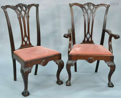 Assembled set of eight Chippendale style mahogany