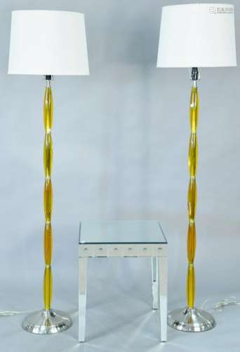 Pair of contemporary floor lamps along with mirrored