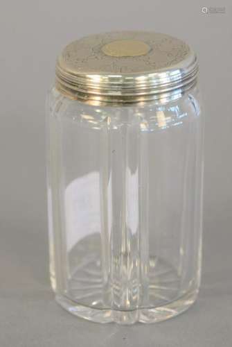 Crystal toilet jar, 19th century having silver top,