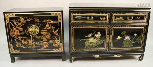 Two chinoiserie decorated server /cabinets. ht. 29 in.,