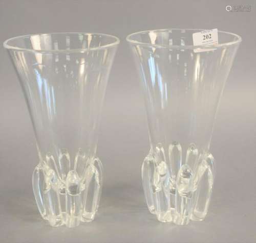 Pair of George Thompson for Steuben Lotus Flower vases,