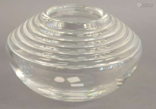 Steuben Low Momentum bowl, crystal vase, signed