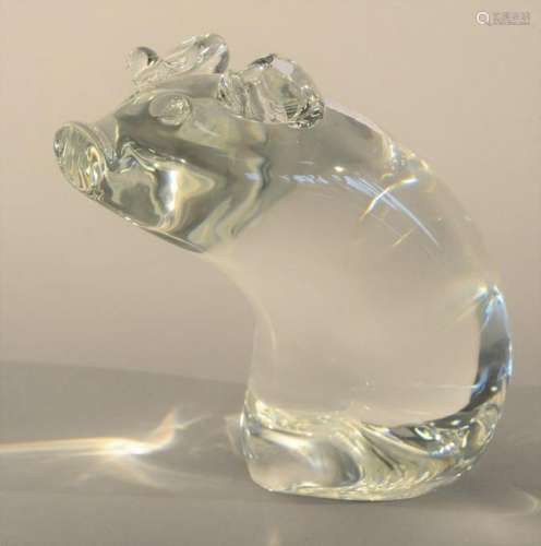 Large Steuben pig figural crystal sculpture, signed