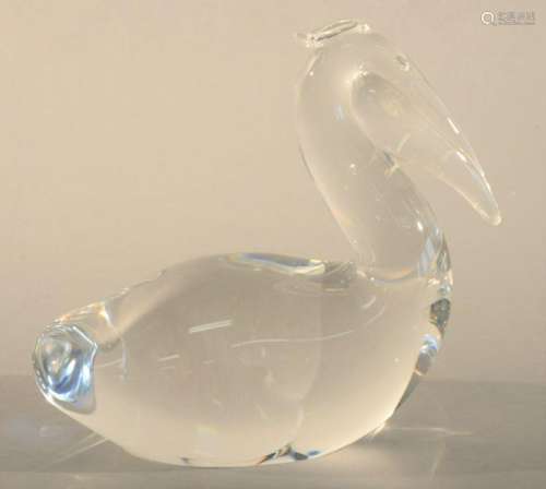 Steuben original pelican crystal figure, signed