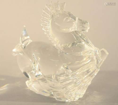 Steuben Seahorse figural crystal sculpture, signed