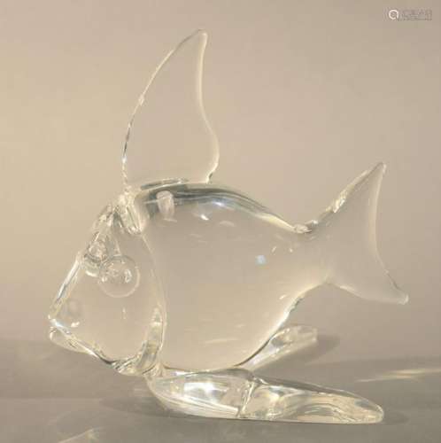 Large Steuben tropical fish crystal sculpture, signed