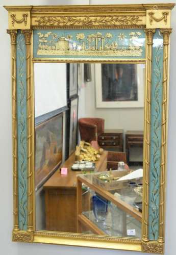 Federal style gilt mirror with three eglomise panels.