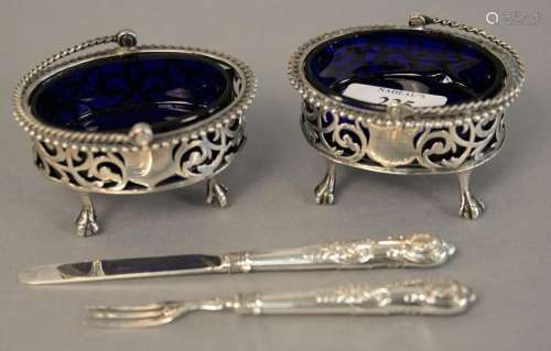 Lot to include pair of English silver salts with ball