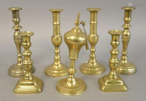 Seven piece brass group to include two pairs of push up