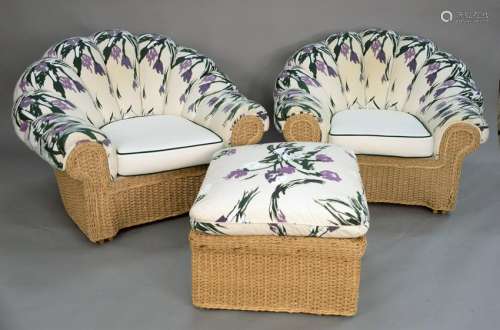 Walter Wicker two armchairs and one ottoman.