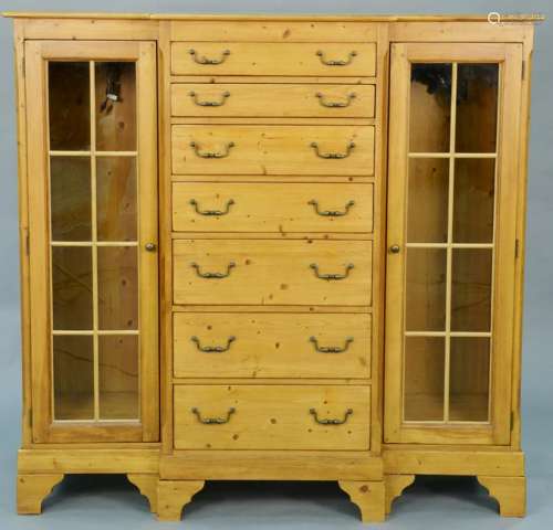 Lexington Furniture pine cabinet with glass shelves.