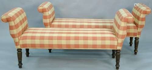 Pair of upholstered benches. ht. 30 in., lg. 67 in.,