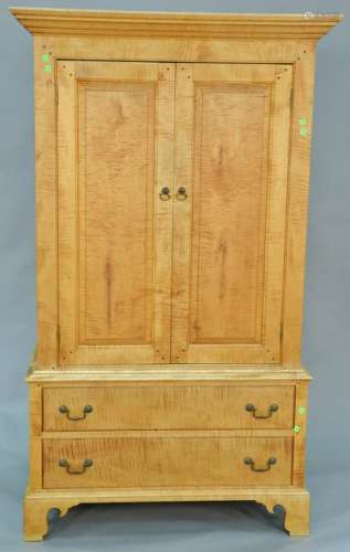 Tiger maple two part cabinet, custom made, two doors