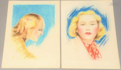 Charles Sheldon (1889-1960), pastel on paper, pair of