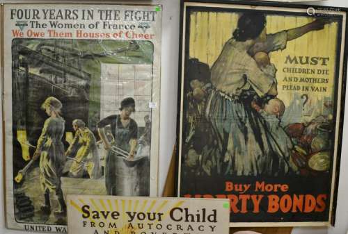 Six large World War I posters to include YMCA, Must