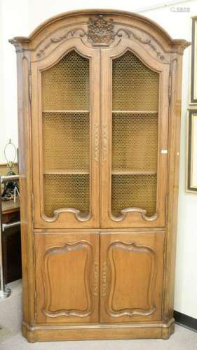 Pair Louis XV style fruitwood corner cabinets with