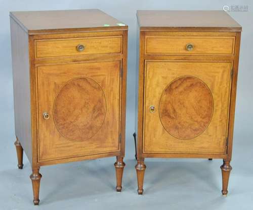 Pair of inlaid bedside cabinets. ht. 29 in., top: 15