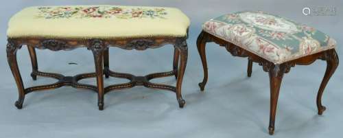 Two Louis XV style benches, each with needle point