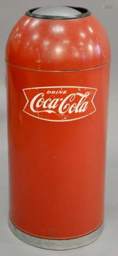 Coca Cola advertising trash can with push top. ht. 32