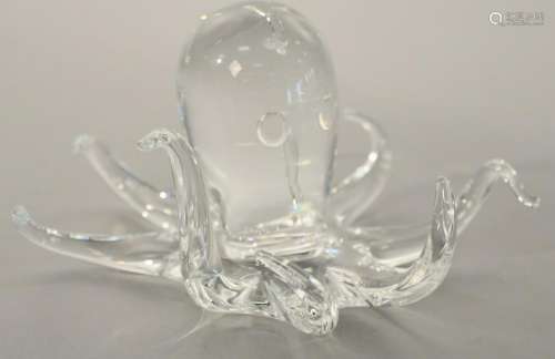 Large Steuben octopus crystal figure, signed Steuben
