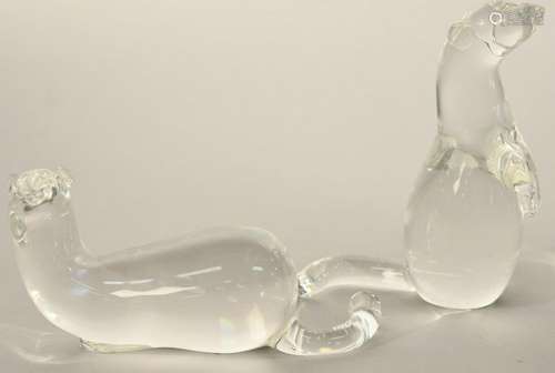 Pair of Steuben mink crystal sculptures with diamond