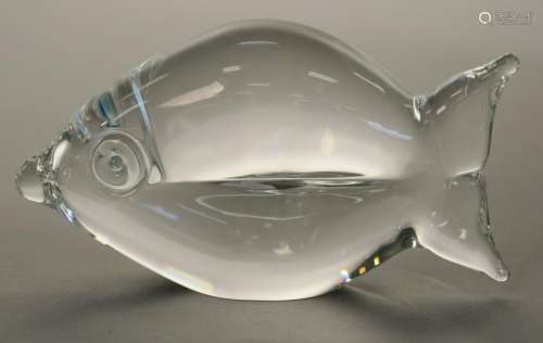 Steuben reef fish figural crystal sculpture with blue