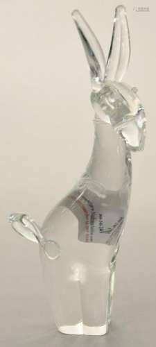 Steuben tall donkey figural crystal sculpture, signed