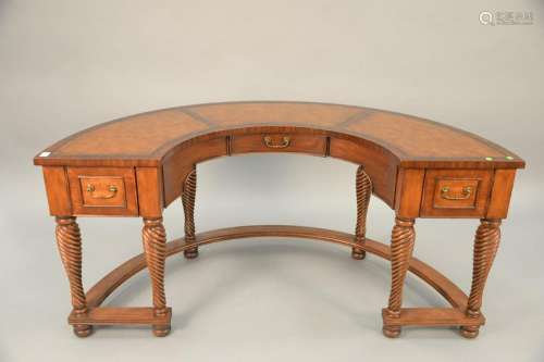 Half round desk with leather top and three drawers. ht.