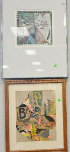 Four framed modern art pieces including Bruce Helander