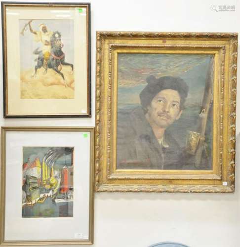 Three framed pieces to include F. Richard orientalist