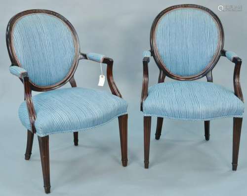 Pair of Ernie Ganz cameo back arm chairs. ht. 35 1/2