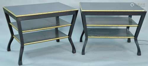 Pair of end tables, black with gold trim. ht. 25 in.,