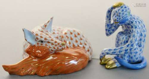 Two Herend porcelain figurines including a sleeping fox