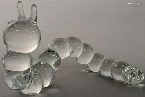 Large Steuben caterpillar crystal sculpture, signed