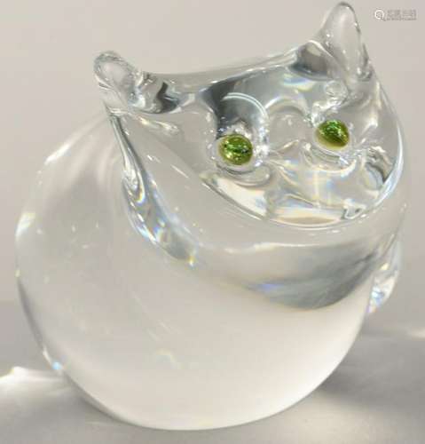 Steuben cat figural crystal sculpture with tourmaline