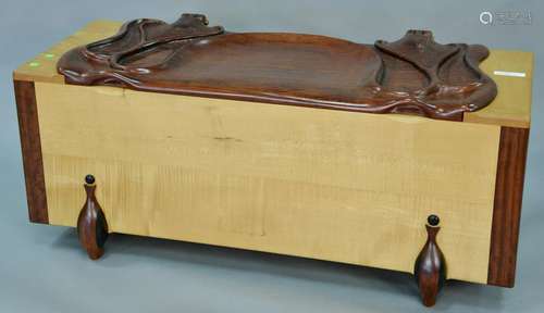 Tom Bazis carved chest with rosewood lift top, cedar