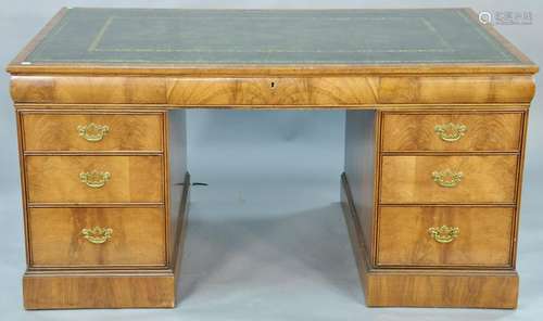 George III mahogany kneehole desk with green tooled