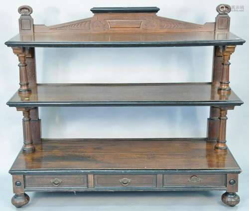 Victorian oak etagere with three drawer base. ht. 51