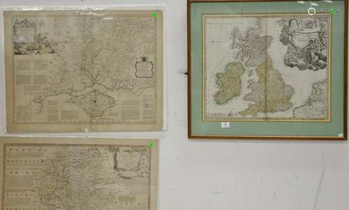 Group of three maps to include framed Magna Britannia