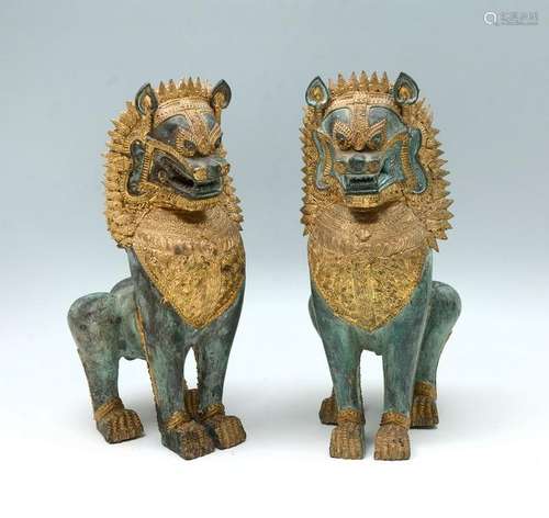 PR GILT BRONZE TIBETAN FOO LIONS