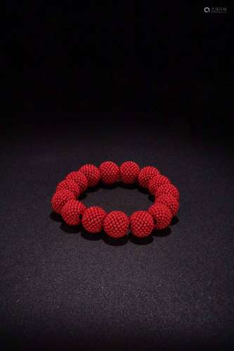 红珊瑚辑米珠手串