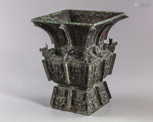 A Chinese archaic bronze ritual wine vessel Fangzun