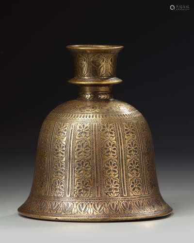 An Indian Mughal bronze bell shaped hookah base