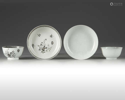 Two pairs of Chinese cups and saucers